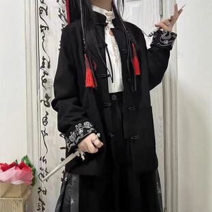 2025刺绣高级感女装黑色设计新中式上衣新款外套盘扣国风春季小众