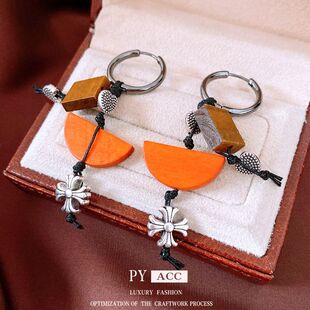 简约个性爱心民族风木块耳饰吊坠耳扣百搭方形女耳环时尚小众