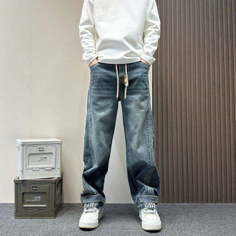 工装高街拼接条纹竖痞帅美式潮