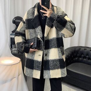 大衣青少年小香风格秋冬男款短款韩系毛呢风衣外套子2025新款翻领