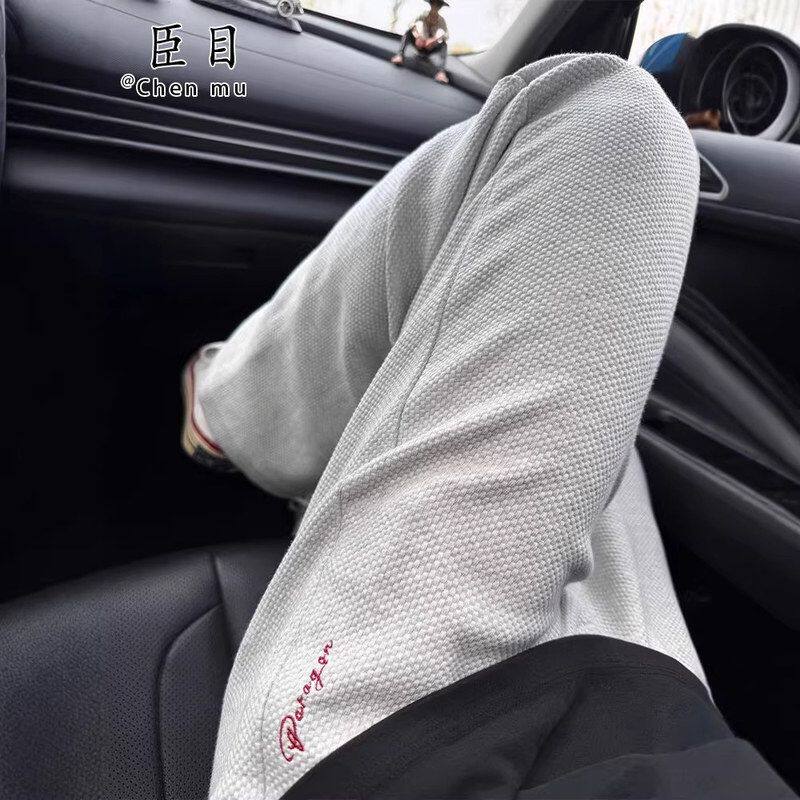 卫裤版显瘦窄夏季蜂窝裤子红标刺绣灰色运动美式休闲直筒裤男款浅