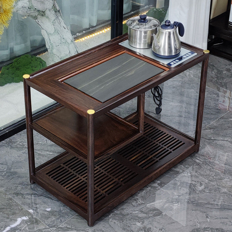 黑檀紫檀酸枝红木小茶桌茶台新中式家用茶车实木移动小户型阳台桌