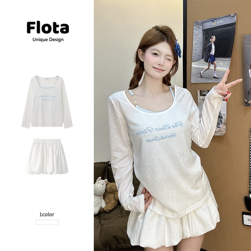 【flota】纯欲风发泡印花假两件长袖防晒罩衫宽松慵懒上衣女2557