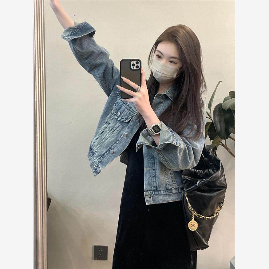 覆古港风牛仔外套女春秋新款宽松设计感休闲百搭短版开襟外套夹克