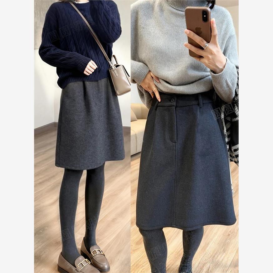 深灰色花苞中裙秋冬毛呢半身裙大码女装小个子短裙梨形伯克利裙子