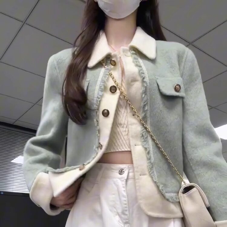 漂亮短款毛呢小香风外套女2025秋季新款气质名媛高级感上衣千金风