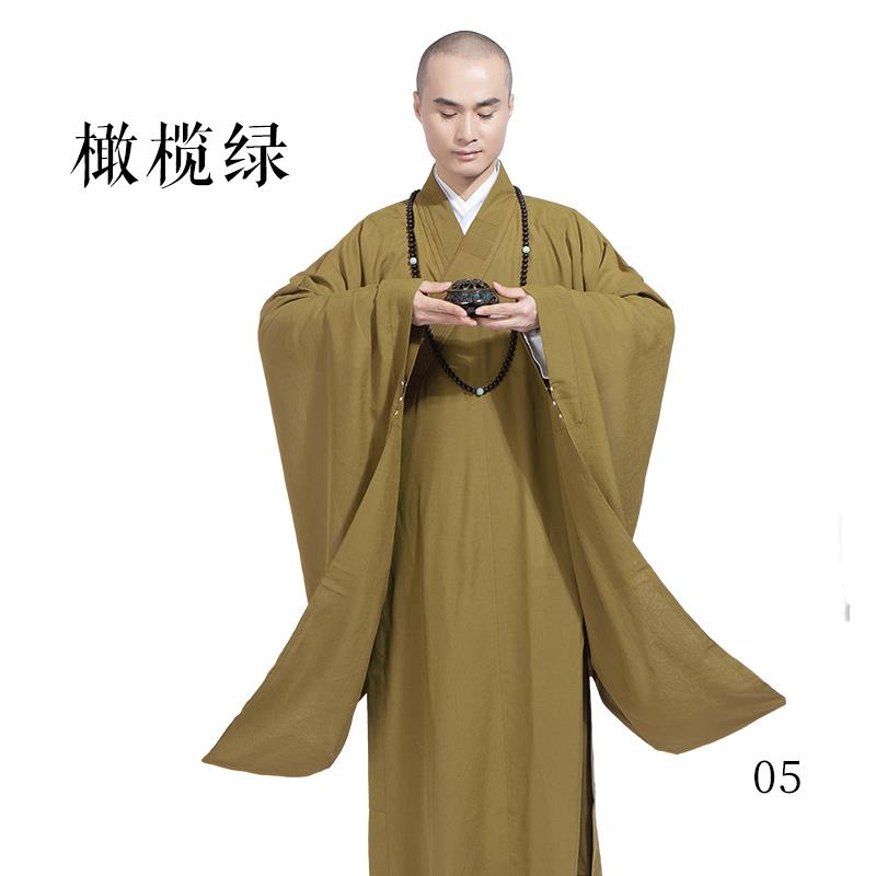 缎梵广袖海青僧服居士服男女款海清夏季薄款四季僧衣橄榄绿和尚服