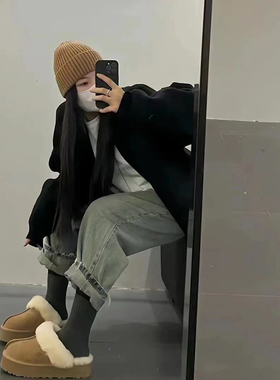 2024秋冬季新款厚底毛毛拖鞋女皮毛一体外穿居家保暖加绒包头半拖