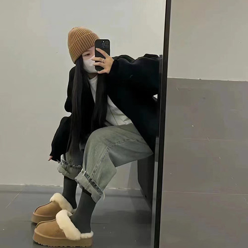 2024秋冬季新款厚底毛毛拖鞋女皮毛一体外穿居家保暖加绒包头半拖