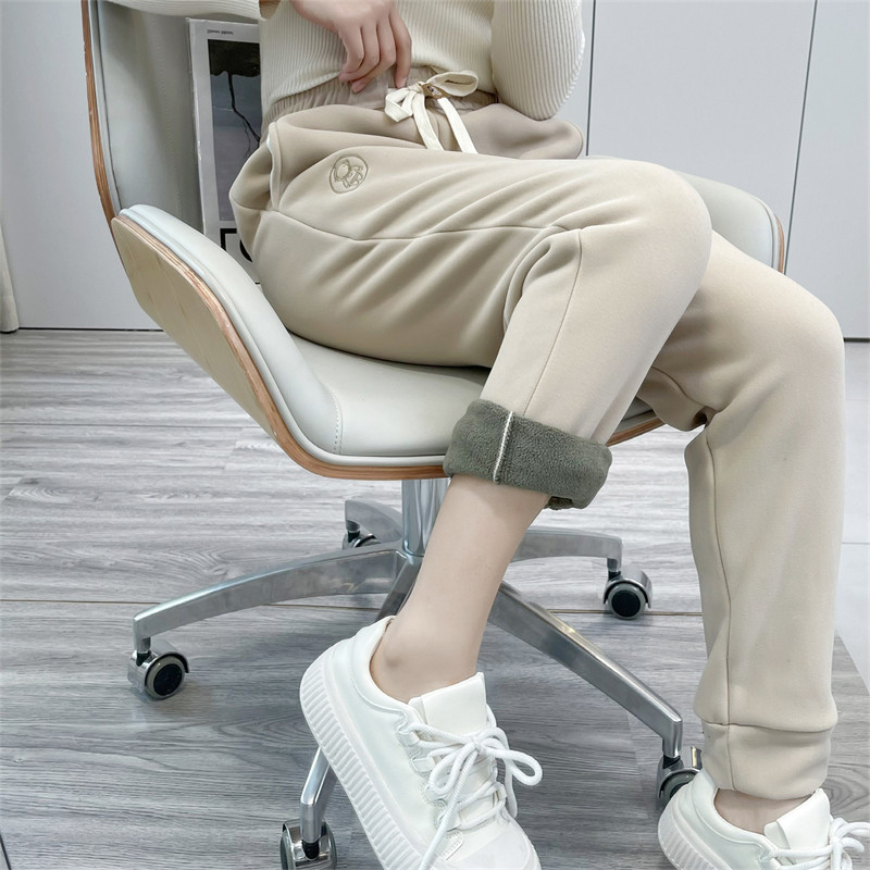 惠衣阁冬女松紧腰高腰加绒运动裤韩版宽松保暖加绒休闲裤加绒卫裤