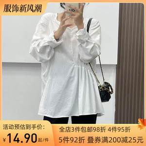 惠衣阁秋季女长袖衬衫套头圆领衬衫韩版甜美OL气质衬衣收腰衬衫