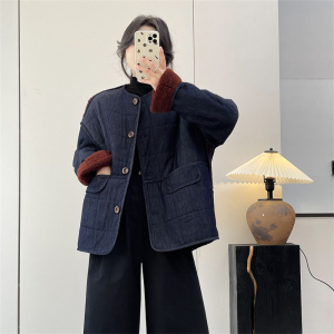 惠衣阁秋冬女加绒牛仔外套羊羔毛外套韩版宽松休闲牛仔棉服外套