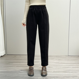 大码 惠衣阁冬女毛呢九分裤 职业裤 宽松加厚休闲裤 松紧腰高腰烟管裤