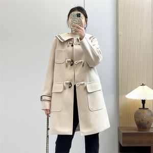 惠衣阁秋冬女毛呢外套夹棉呢子外套学院风毛呢大衣海军领呢子大衣