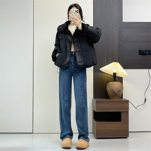 惠衣阁秋冬女短款羽绒服毛毛拼接羽服宽松休闲麂皮绒拼接羽绒外套