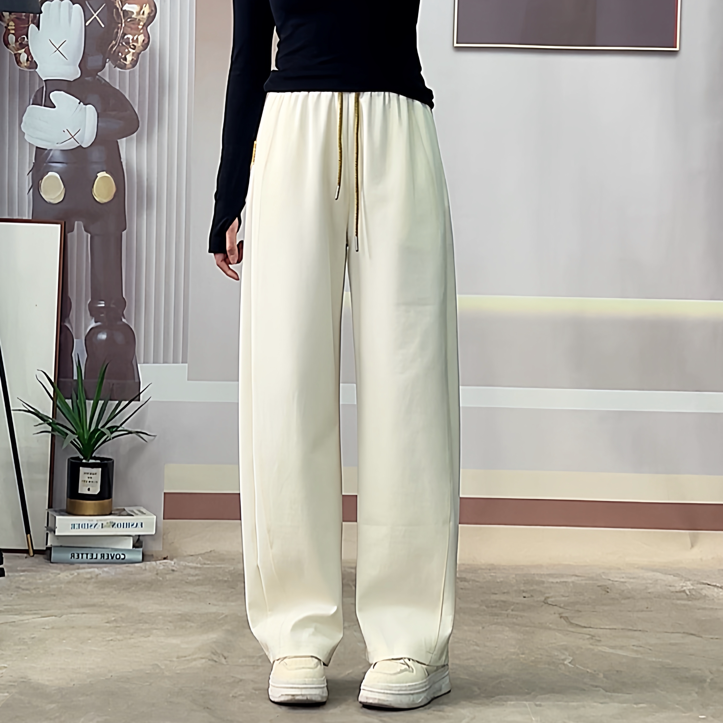 惠衣阁春夏女棉质松紧腰运动裤休闲运动长裤显瘦直筒裤卫裤