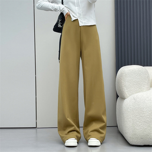 高腰显瘦阔腿裤 惠衣阁秋季 韩版 通勤拖地长裤 女棉质松紧腰高腰长裤