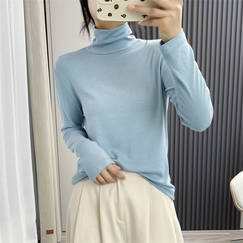 秋季女棉质长袖t恤衫高领打底衫