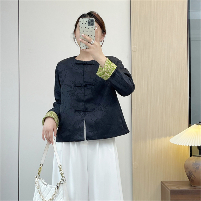 惠衣阁秋季女长袖外套新中式外套韩版复古暗花盘扣上衣国风外套