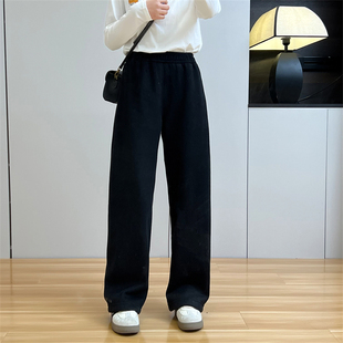 加绒长裤 宽松休闲裤 加绒直筒裤 惠衣阁秋冬女松紧腰高腰加绒运动裤