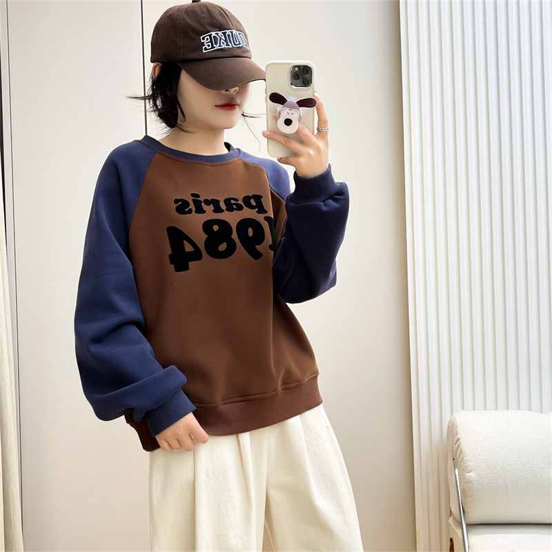惠衣阁秋女棉质加绒卫衣套头圆领卫衣韩版宽松休闲学院风卫衣外套