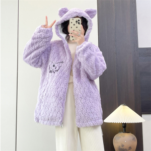 惠衣阁秋冬女连帽毛毛外套加厚加绒外套韩版宽松休闲可爱毛毛外套