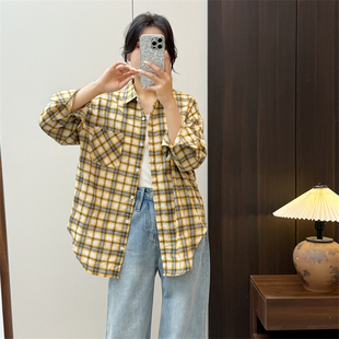 惠衣阁春夏女长袖衬衫格子衬衫韩版宽松休闲棉麻格子衬衣薄外套