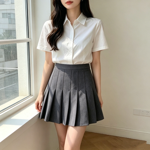 惠衣阁春夏女高腰半身裙短款a字裙韩版休闲短款百褶裙短裙