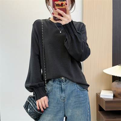 惠衣阁冬季女长袖德绒打底衫中长款加绒T恤衫韩版宽松加绒上衣