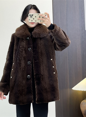惠衣阁冬女仿水diao毛外套加绒外套韩版宽松保暖仿皮草毛毛外套