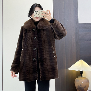 惠衣阁冬女仿水diao毛外套加绒外套韩版宽松保暖仿皮草毛毛外套