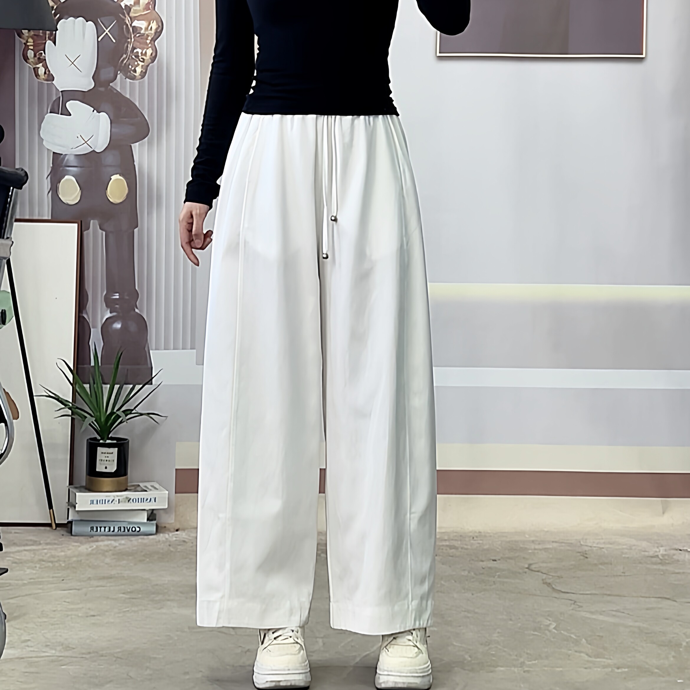 惠衣阁春季女棉质松紧腰长裤西装裤韩版宽松休闲裤阔腿裤直筒裤