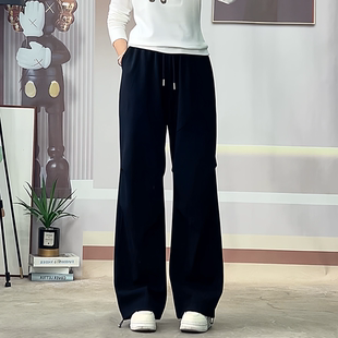 惠衣阁春季女棉质松紧腰运动裤弯刀裤韩版宽松休闲裤工装裤束脚裤