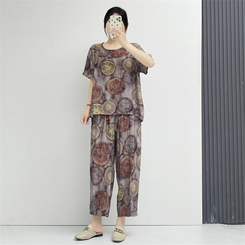 惠衣阁夏女两件套装短袖衬衫套头圆领衬衫松紧腰高腰九分裤妈妈装,女装/女士精品,时尚套装,淘宝优惠券,粉丝福利购,淘宝优惠卷