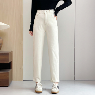 惠衣阁秋季女高腰牛仔裤牛仔九分裤韩版休闲裤小直筒裤白色牛仔裤