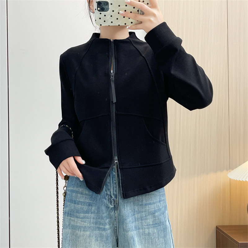 惠衣阁春季女棉质长袖卫衣立领运动衫韩版修身休闲短款卫衣外套