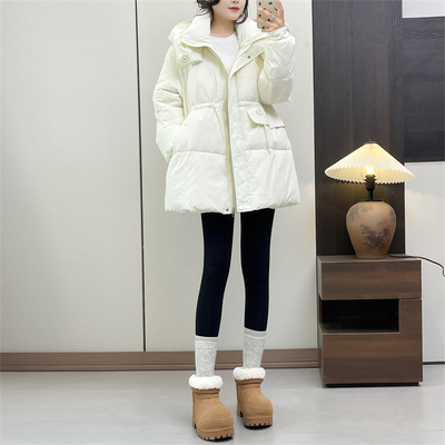 惠衣阁秋冬女连帽羽绒服中长款羽绒服韩版宽松加厚保暖羽绒外套