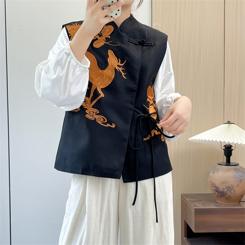 惠衣阁秋季女无袖马甲国风刺绣马夹韩版复古新中式背心系绳外套,女装/女士精品,马夹,淘宝优惠券,粉丝福利购,淘宝优惠卷