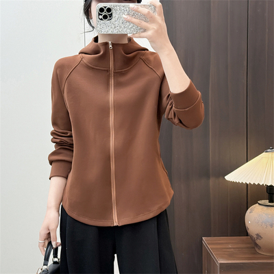 惠衣阁春女棉质长袖连帽卫衣拉链运动衫韩版休闲修身显瘦卫衣外套