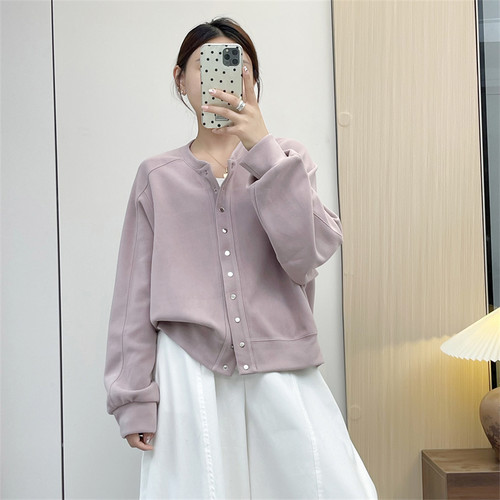 惠衣阁初秋女棉质磨毛长袖外套立领外套休闲棒球服外套夹克运动衫