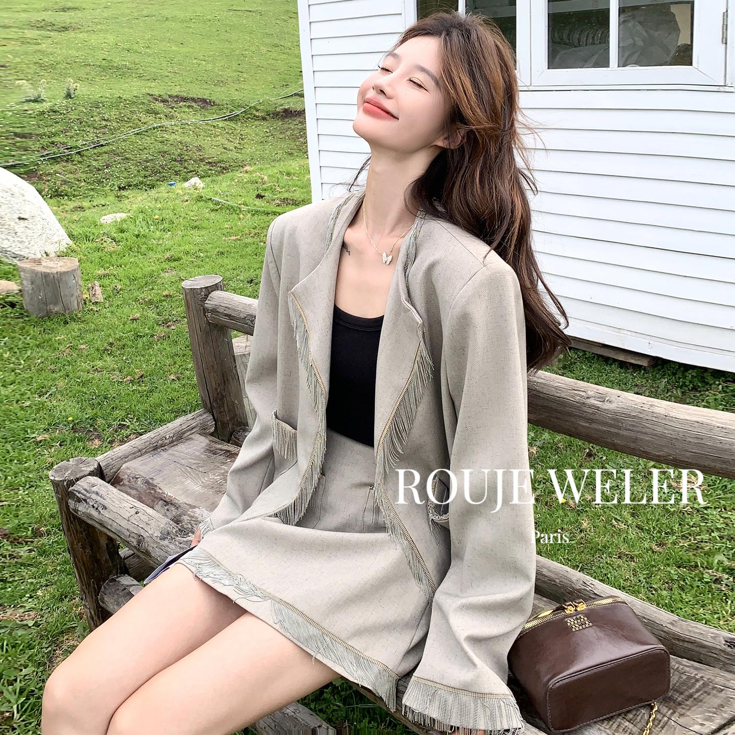 ROUJEWELER法式流苏短裙西装套装