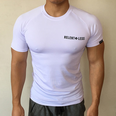 肌肉男健身训练短袖圆领t恤速干衣弹力薄款T恤运动衫健美塑身衣薄