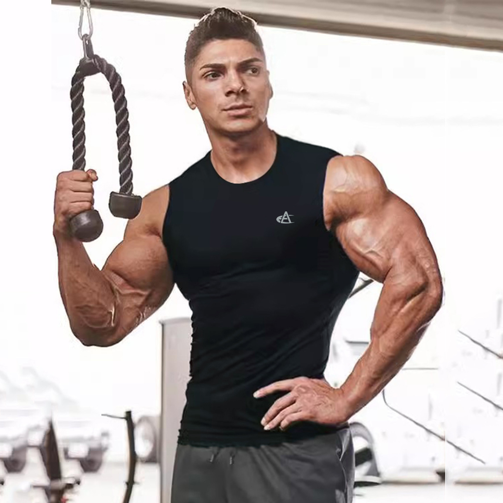 健身弹力背心肌肉男健美训练服宽肩无袖塑身衣私人教练工作服定制