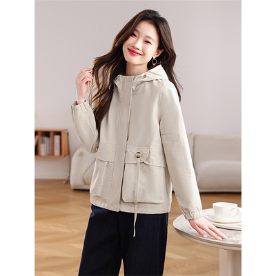 休闲连帽短外套女2025春秋新款韩版中年妈妈爆款时尚洋气夹克上衣
