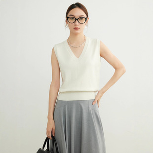 老钱风简洁桃心领无袖羊毛马甲背心秋季女装内搭针织衫巴兰素毛衣