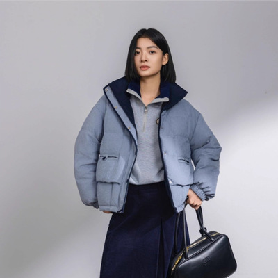 厂家2025冬季新款两面穿高品质鹅绒短款羽绒服女90新国标外套保暖