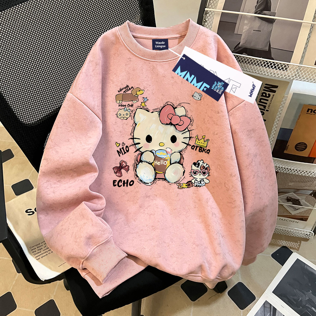 可爱卡通凯蒂猫印花男女童扎染圆领卫衣秋冬装新款百搭学生上衣服