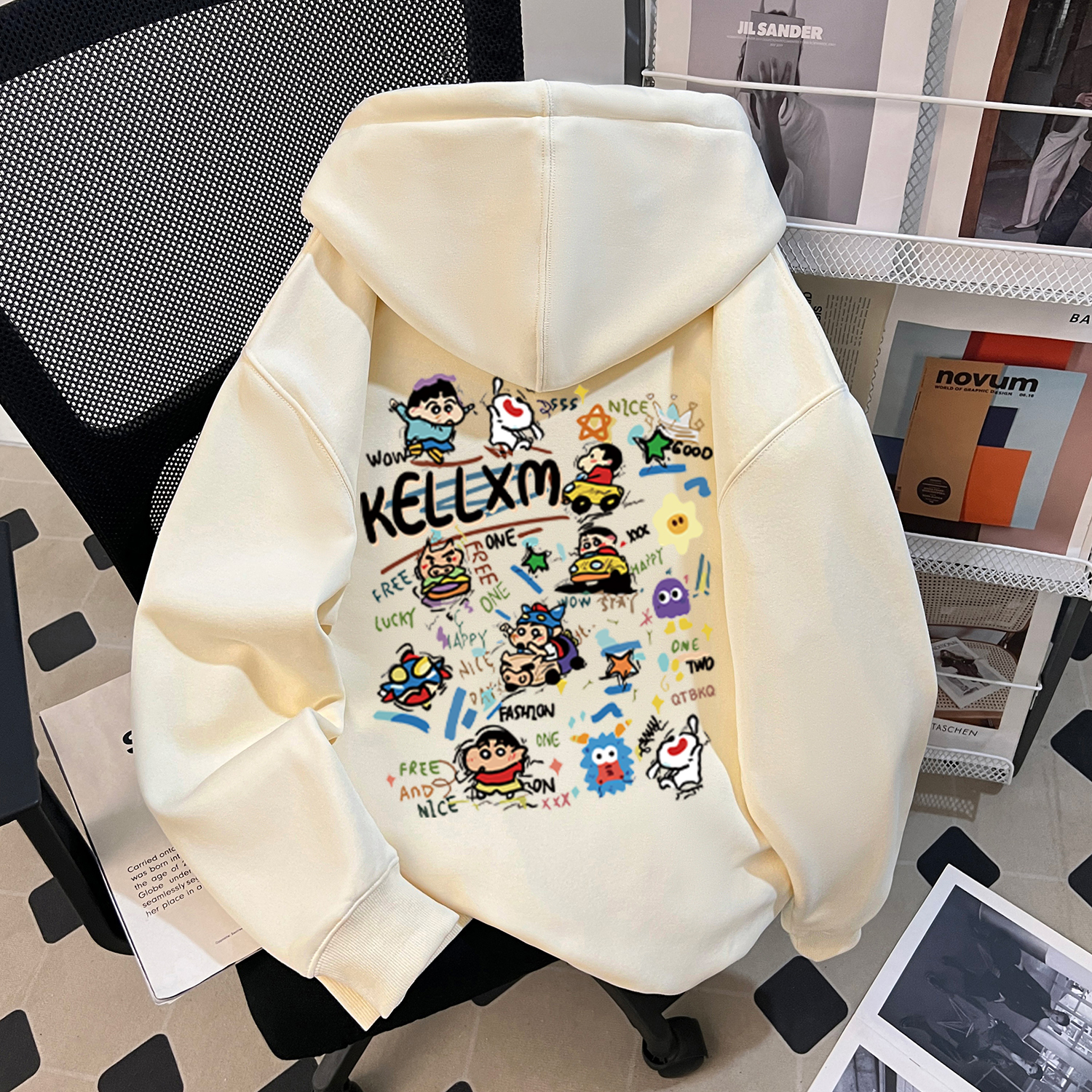 秋冬新款男女童连帽卫衣卡通ins蜡笔小新印花中大童潮牌百搭上衣