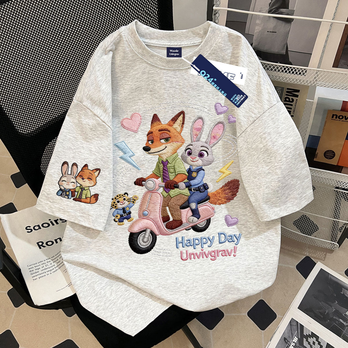 疯狂动物城仿刺绣2026夏季款女童纯棉短袖t恤初中生休闲宽松上衣