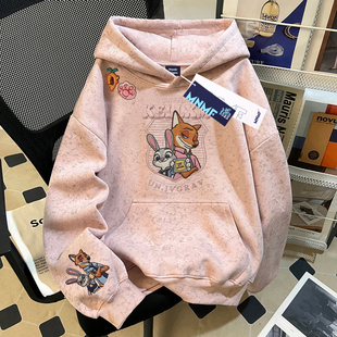 秋冬新款兔子警官仿刺绣女童加绒扎染连帽卫衣洋气百搭初中生上衣